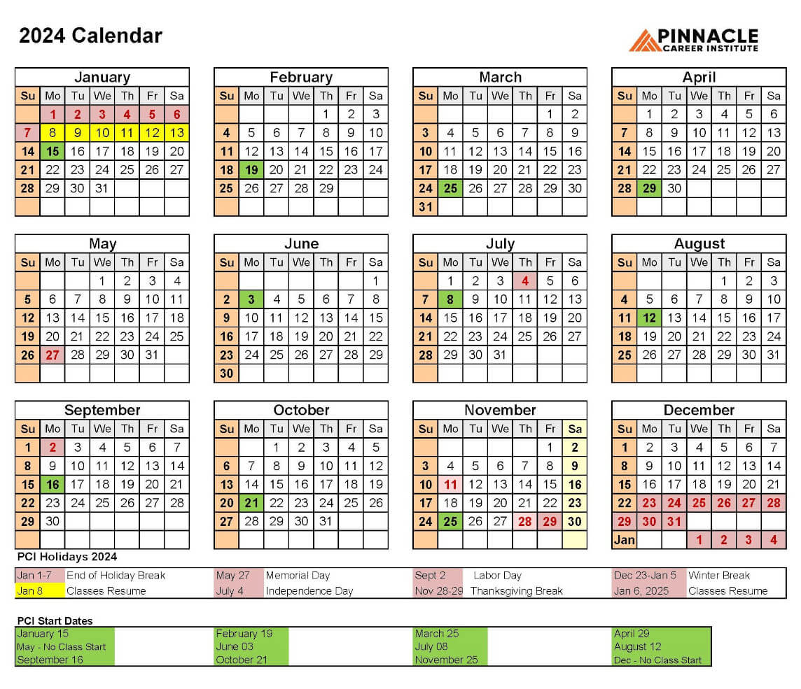 PCI 2024 academic calendar