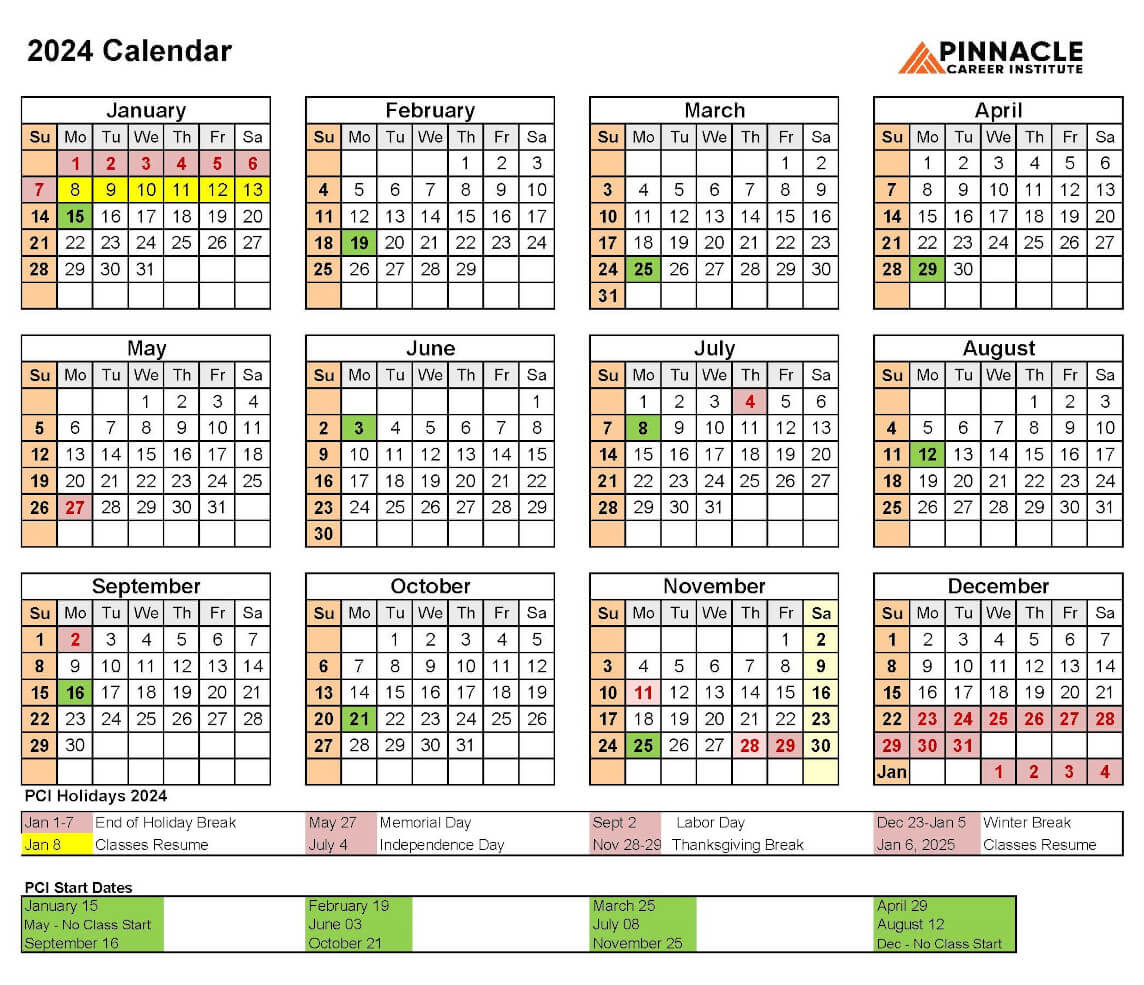 PCI 2024 academic calendar