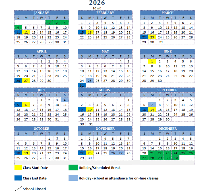 PCI 2026 academic calendar