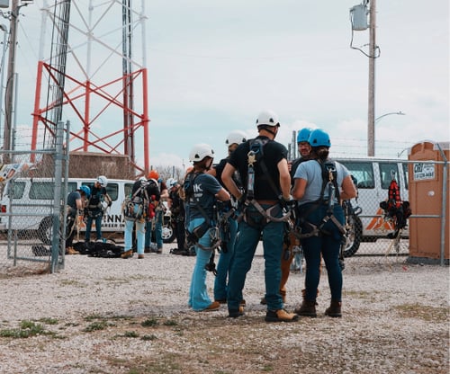Pinnacle Career Institute Wind Turbine Technician students training at PCI's outdoor climbing facilities
