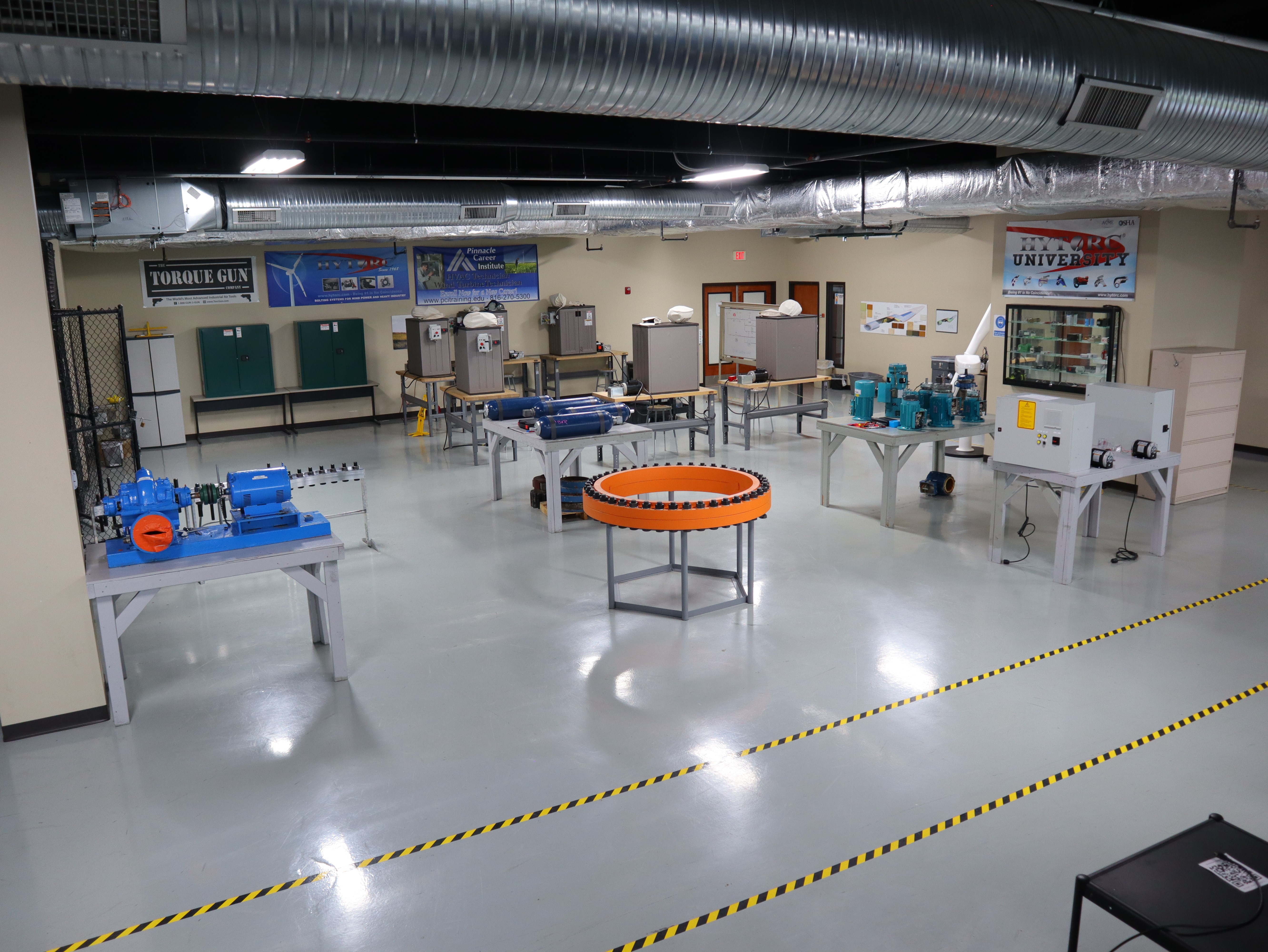 Indoor climbing lab with practice mat